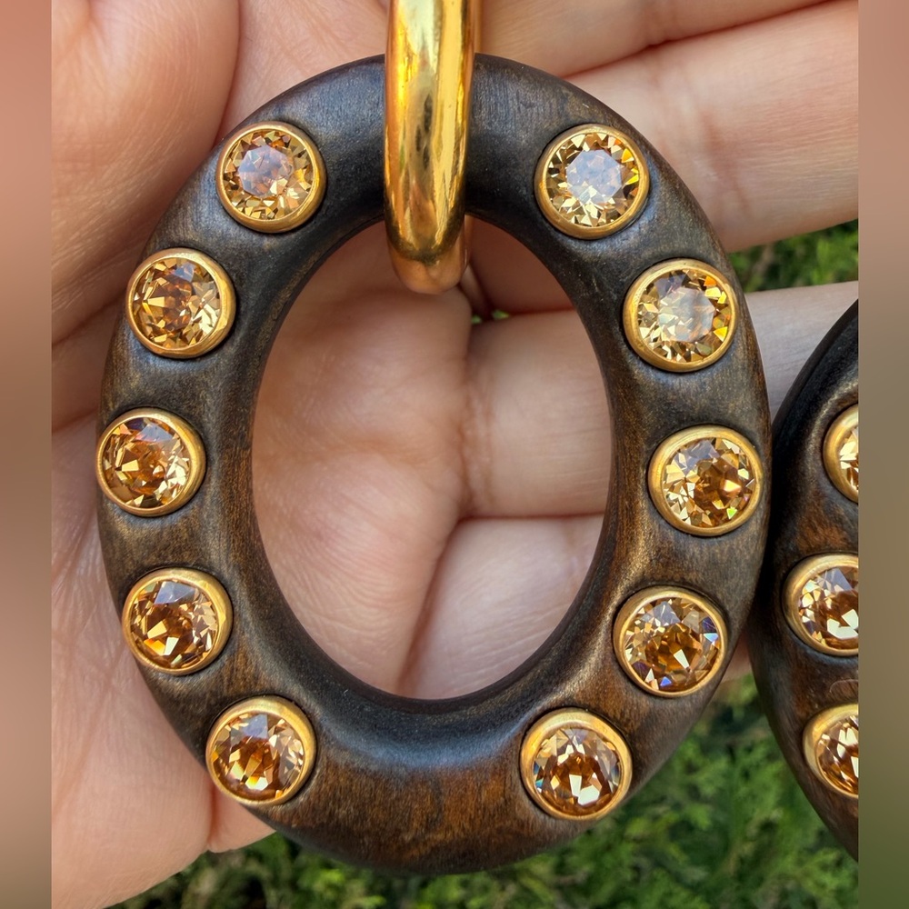#251 Dolce & Gabbana Wood Drop Hoop Earrings - Picture 6 of 13